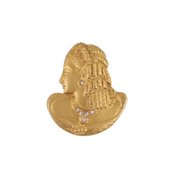18KT GOLD BROOCH SET WITH ROSE-CUT DIAMONDS