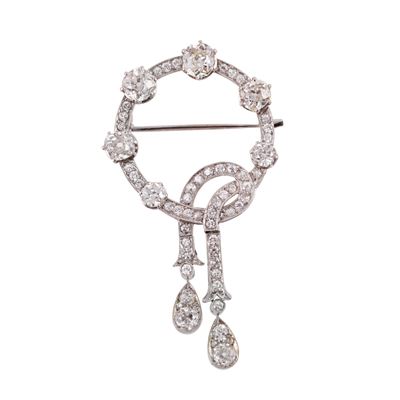 Spilla in oro bianco con diamanti taglio antico europeo