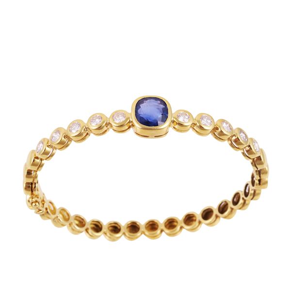 18KT GOLD BANGLE WITH SAPPHIRE AND DIAMONDS, BY MICHELETTO