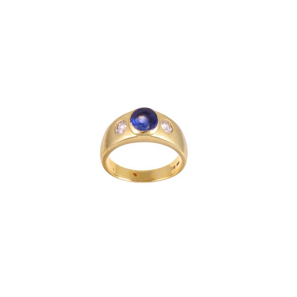 18KT GOLD RING SET WITH SAPPHIRE AND DIAMONDS, BY SCAVIA