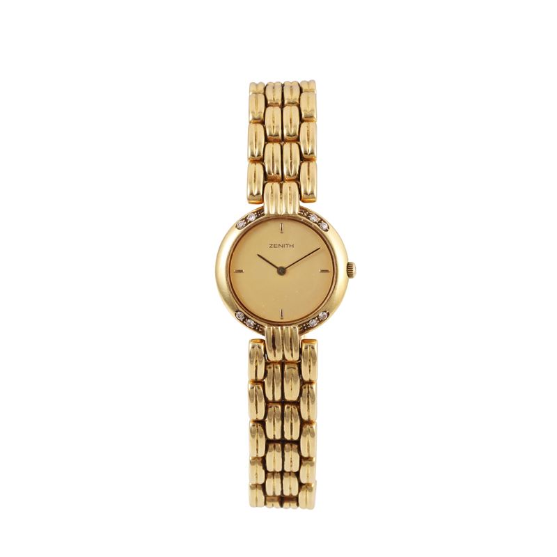 Zenith, Orologio in oro giallo con brillanti e movimento al quarzo