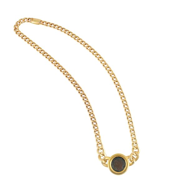 18KT GOLD NECKLACE WITH BRASS COIN