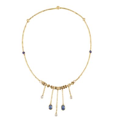 Girocollo in oro giallo con brillanti e zaffiri cabochon