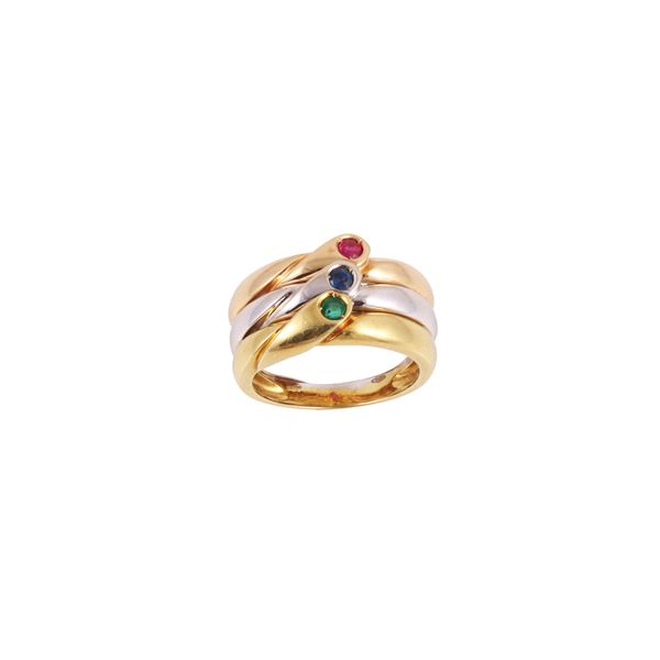 18KT GOLD RING WITH RUBY, SAPPHIRE AND EMERALD