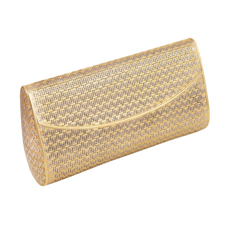 Borsetta da sera in oro giallo e bianco con decoro geometrico