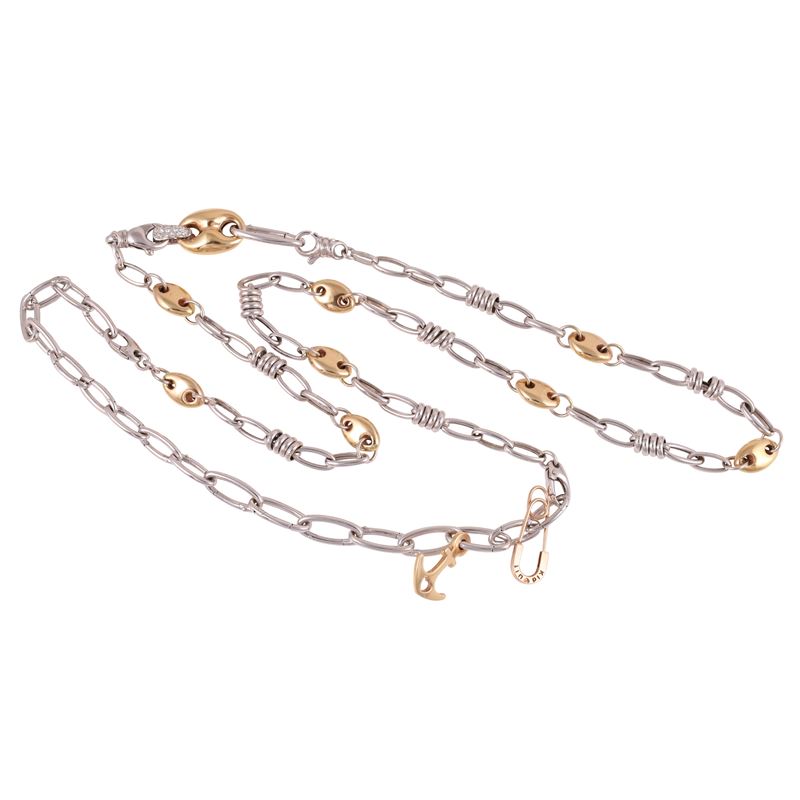 Catena in oro bianco e oro giallo con pendenti in oro 9KT