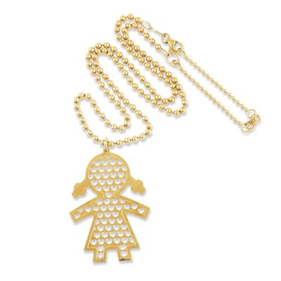 Pendente a forma di bambina e collana, oro giallo e bianco 18Kt