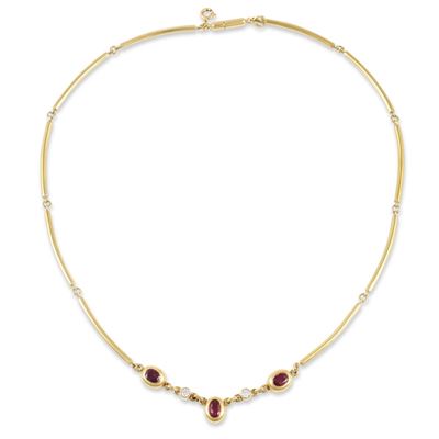 Girocollo in oro giallo 18Kt con rubini ovali e brillanti