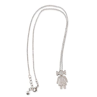 Catenina con pendente in oro bianco 18Kt e pavé di brillanti