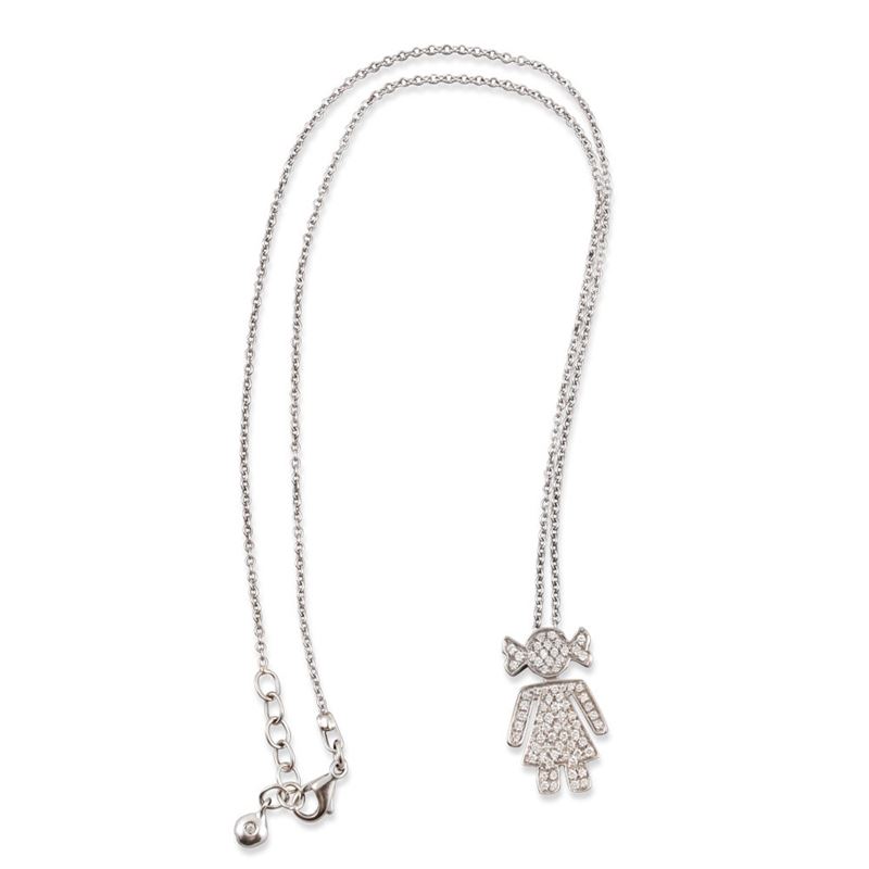 Catenina con pendente in oro bianco 18Kt e pavé di brillanti