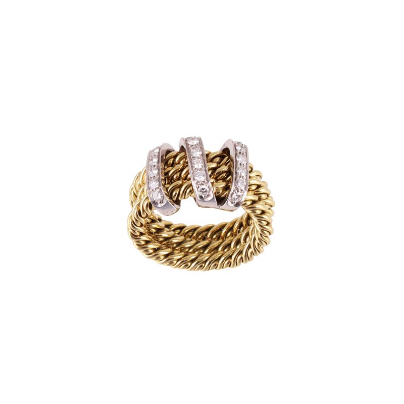 Pomellato, Anello in oro giallo e bianco con brillanti