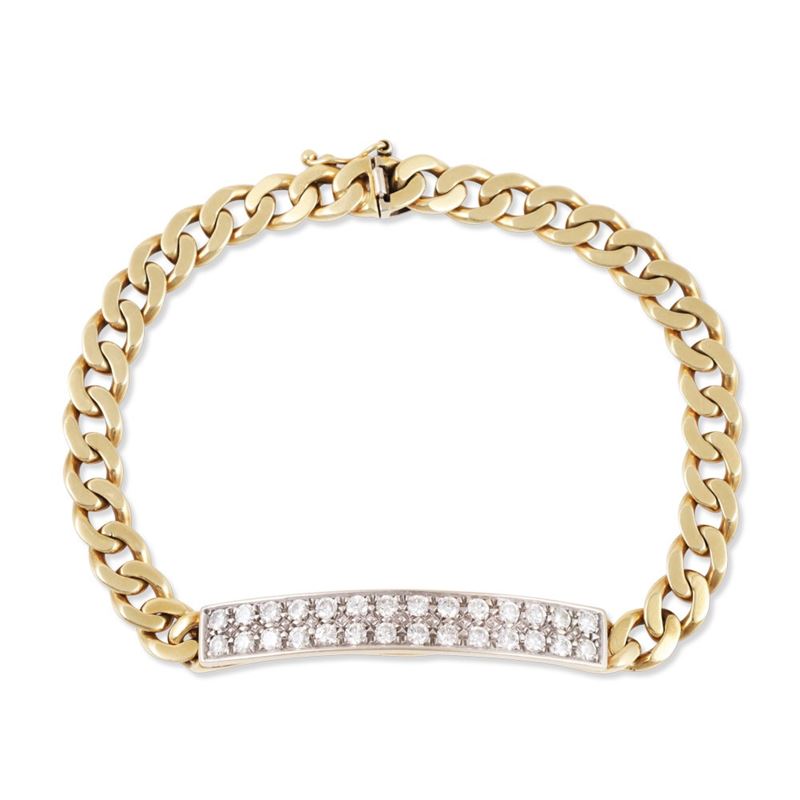 Bracciale in oro giallo e bianco 18Kt con brillanti, Marcato Unoaerre Italy