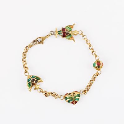 Bracciale in oro giallo con smalti policromi