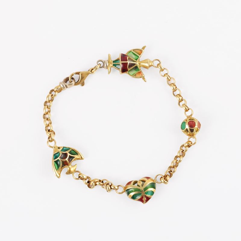 Bracciale in oro giallo con smalti policromi