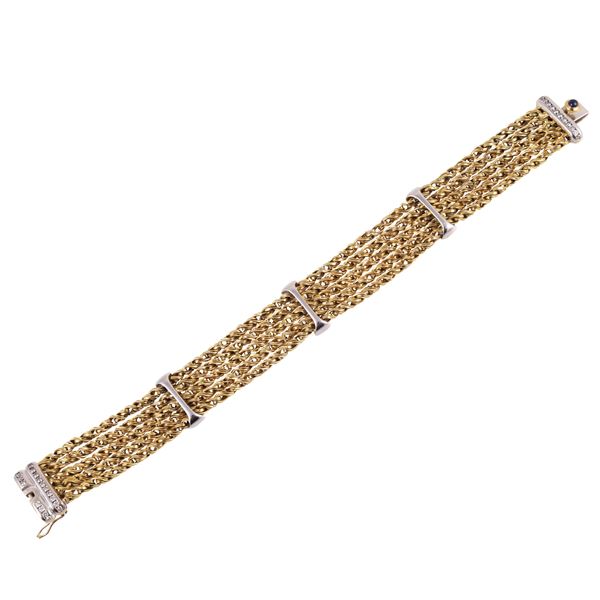 18KT GOLD BRACELET WITH DIAMONDS AND CABOCHON-CUT SAPPHIRE