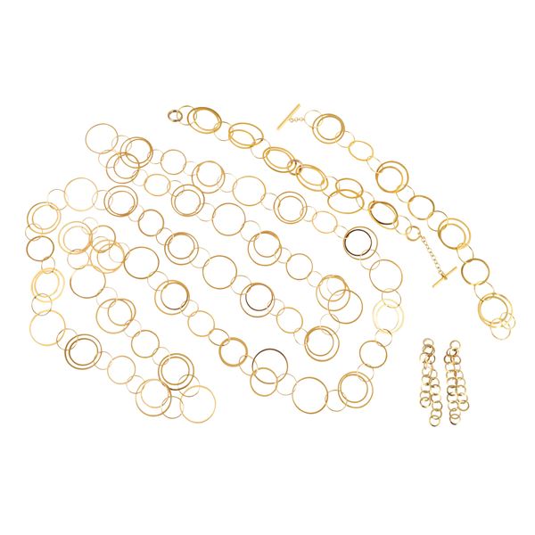 18KT GOLD LOT OF A NECKLACE, TWO BRACELETS AND A PAIR OF EARRINGS