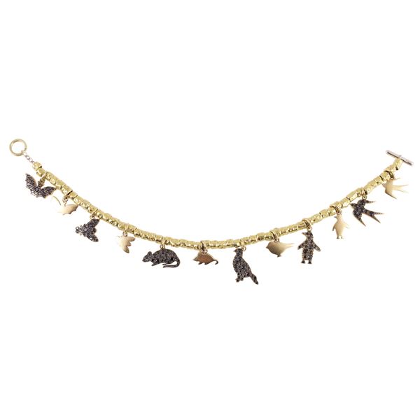 18KT GOLD BEADS WITH A 925 SILVER INNER CHAIN BRACELET WITH PENDANTS, BY "DoDo" POMELLATO