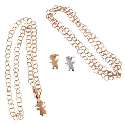 Oreficeria contemporanea, Collana in oro giallo e bianco con due catene e tre pendenti