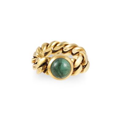 Pomellato, Anello in oro giallo 18Kt con tormalina verde cabochon