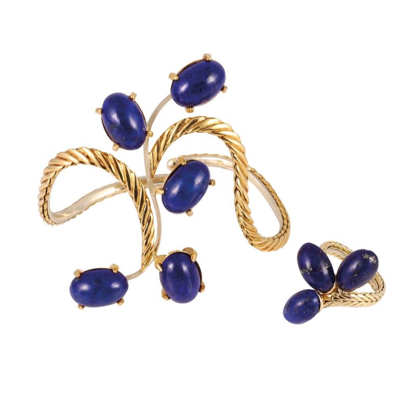 Nikotani, Parure in oro giallo 18Kt con lapislazzuli