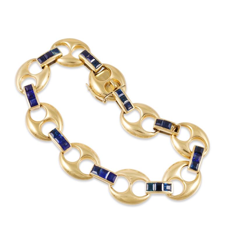 Bracciale in oro giallo 18Kt con zaffiri carré