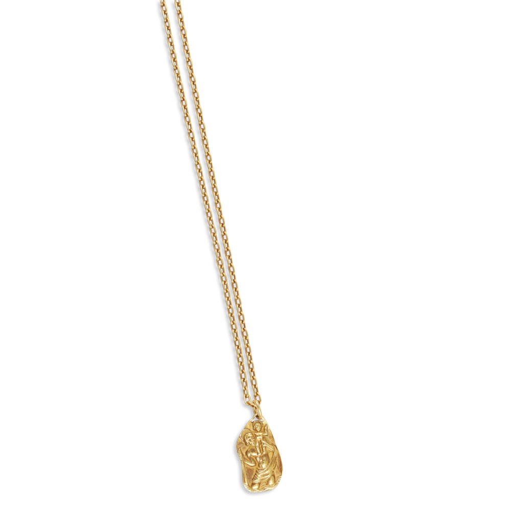 Pomellato, Collana in oro giallo 18Kt con pendente-scupltura raffigurante Gesù Bambino e San Gius...