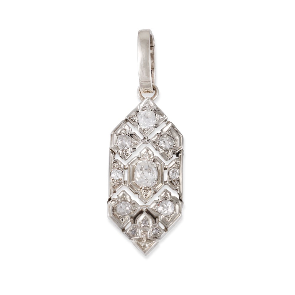 Pendente esagonale in oro 18Kt con diamanti old mine