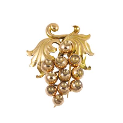 Spilla in oro giallo 18Kt a forma di grappolo d'uva, en tremblant