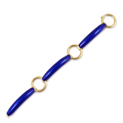 Bracciale in oro giallo 18Kt con decorazioni in smalto blu