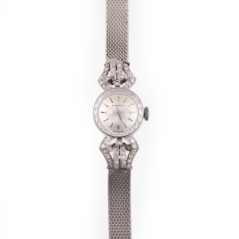 Movado - Orologio da polso in oro bianco 18K e brillanti con bracciale non originale