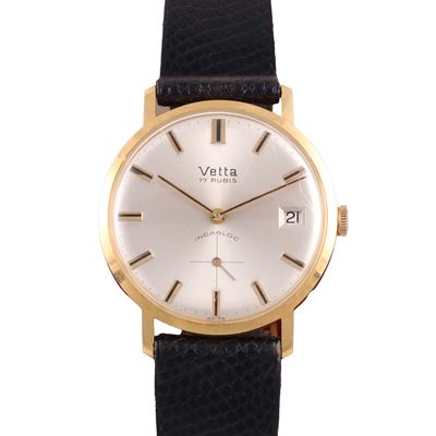 Orologio Vetta, cassa tonda in oro giallo 18KT con cinturino in pelle nera