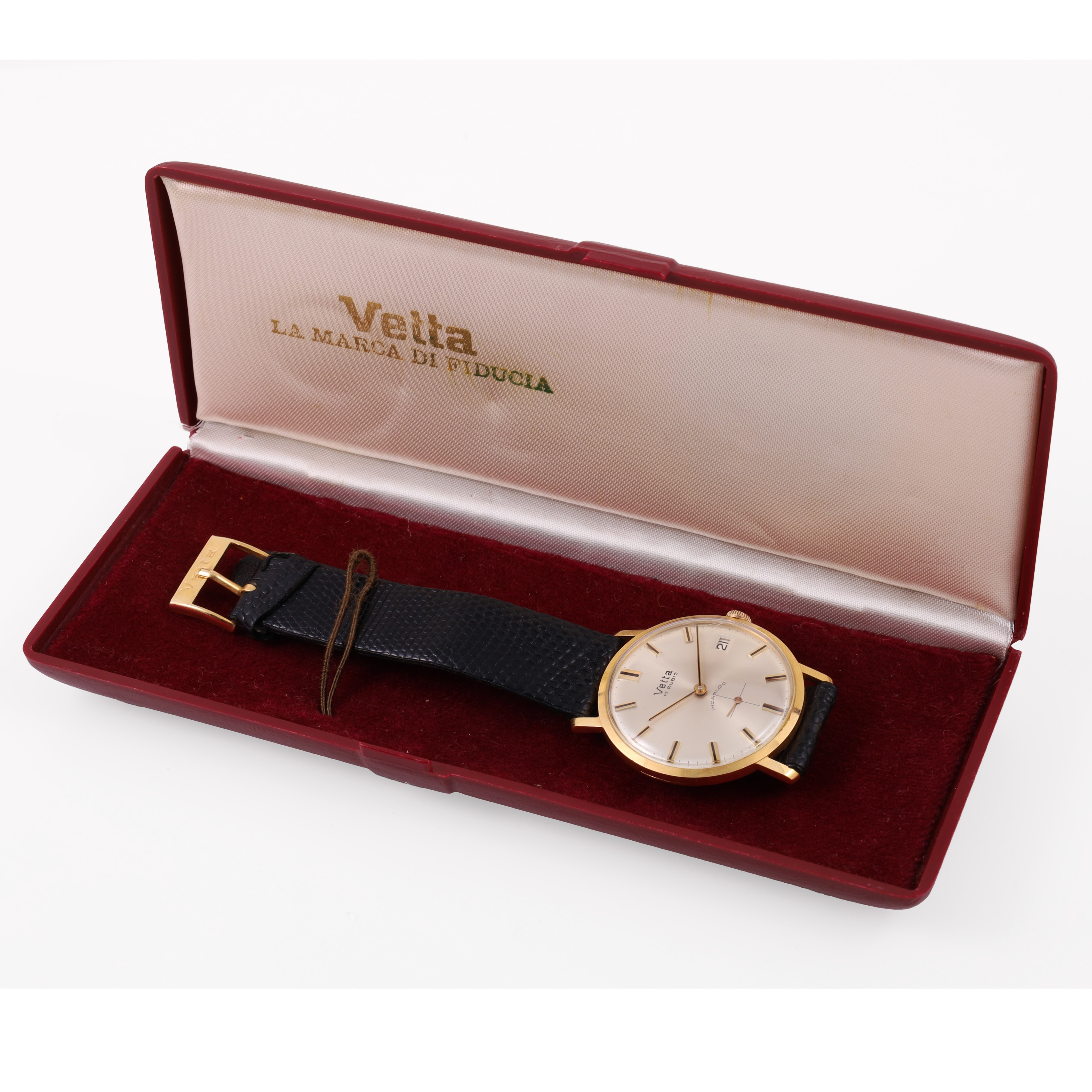 Orologio Vetta, cassa tonda in oro giallo 18KT con cinturino in pelle nera