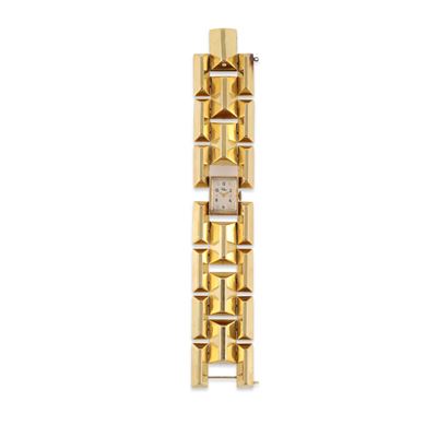 Orologio manuale in oro 14Kt con bracciale a maglie carro armato