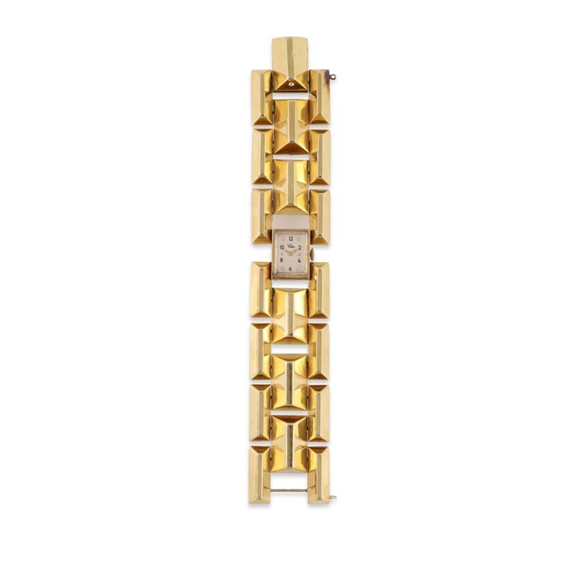 Orologio manuale in oro 14Kt con bracciale a maglie carro armato