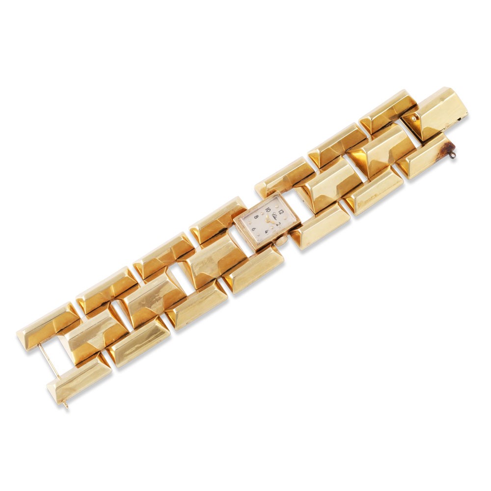 Orologio manuale in oro 14Kt con bracciale a maglie carro armato