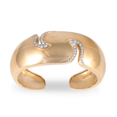 Bracciale in oro giallo e bianco 18Kt, fascia rigida con diamanti