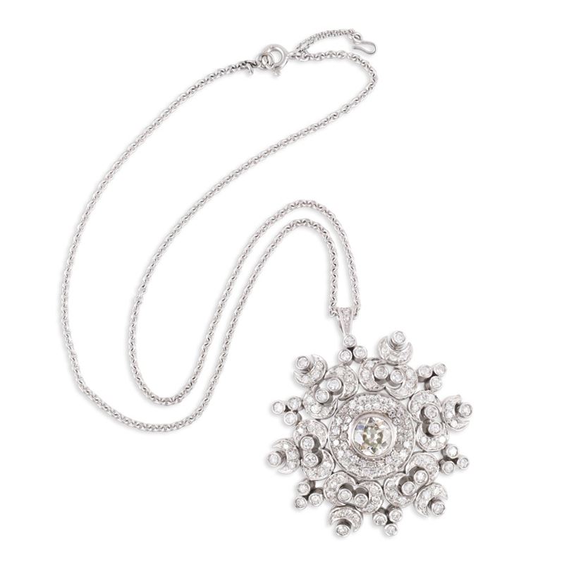 Spilla pendente in oro bianco 18Kt con diamanti