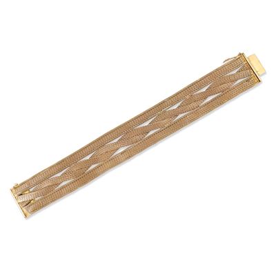 Bracciale in oro giallo 18Kt lavorato a tessuto con motivo intrecciato
