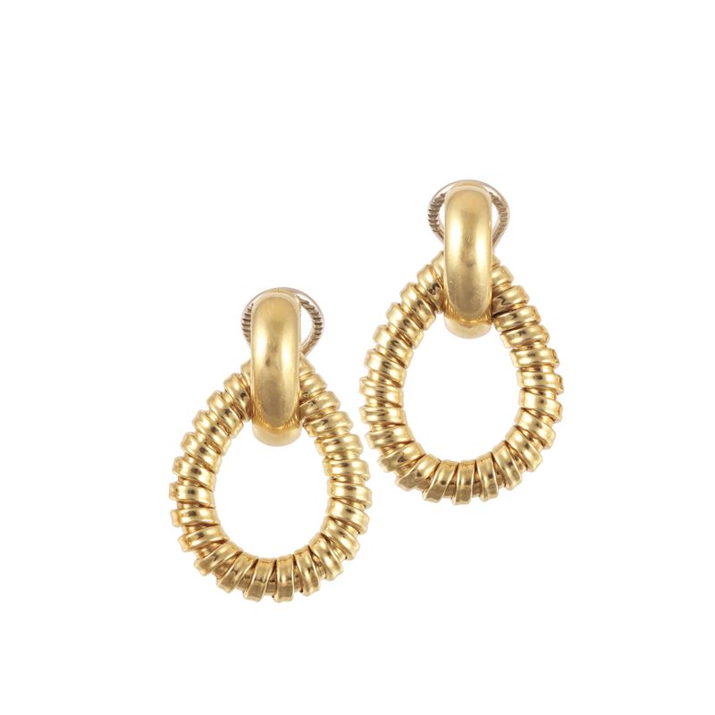 ORECCHINI, Pendenti a clip in oro giallo 18Kt con motivo tubogas