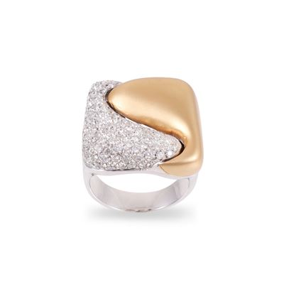 Anello geometrico in oro giallo sabbiato e oro bianco 18Kt con pavé di brillanti