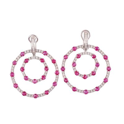 Orecchini a clip pendenti in oro bianco 18Kt con brillanti e rubini