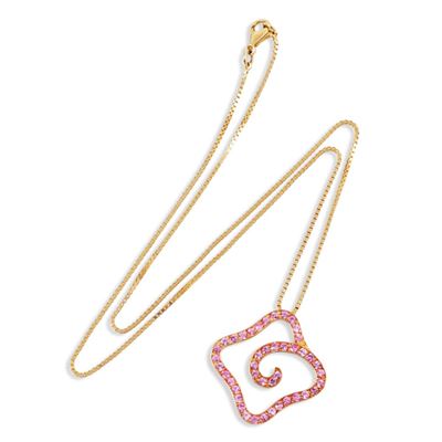 Girocollo in oro giallo 18Kt con pendente in corindoni rosa
