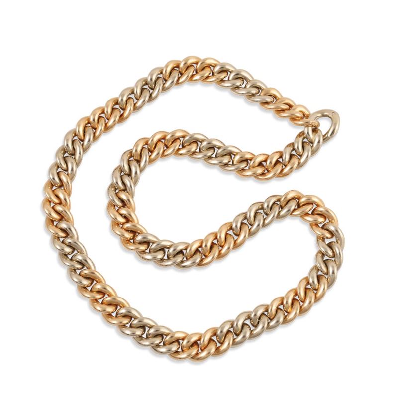 Pomellato - Collana a maglia gourmette in oro giallo e bianco 18Kt