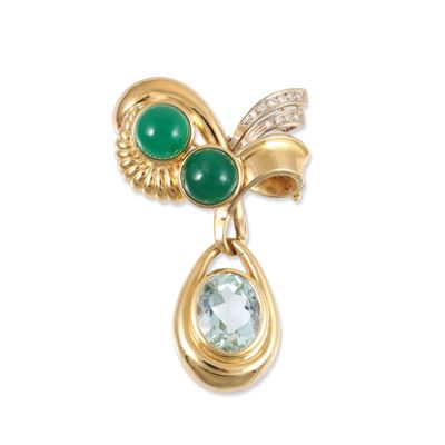 Spilla a fiocco in oro giallo e bianco 18Kt con brillanti e pietre