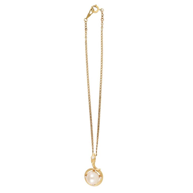 Pendente con catena, oro giallo 18Kt e perla South Sea