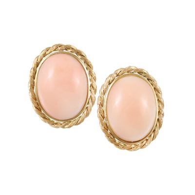 Orecchini a clip in oro giallo 18Kt con corallo rosa cabochon