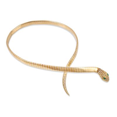 Girocollo in oro giallo e rosa 18Kt, design serpente con smeraldi e diamanti