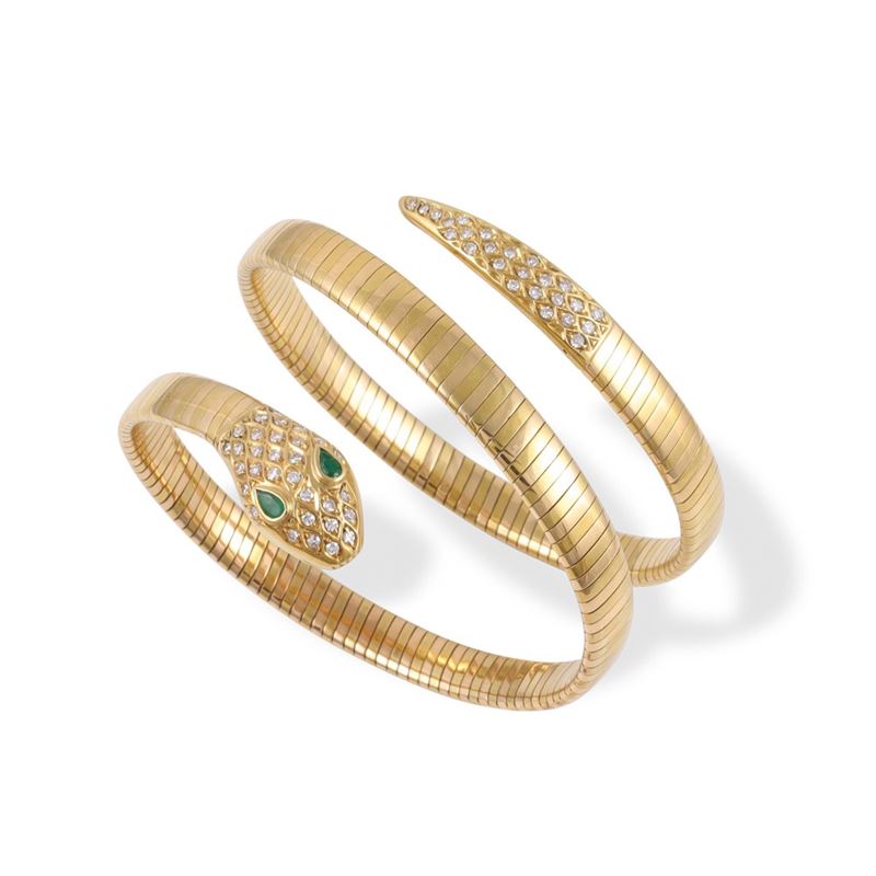 Bracciale semirigido a forma di serpente in oro giallo e oro rosa 18Kt