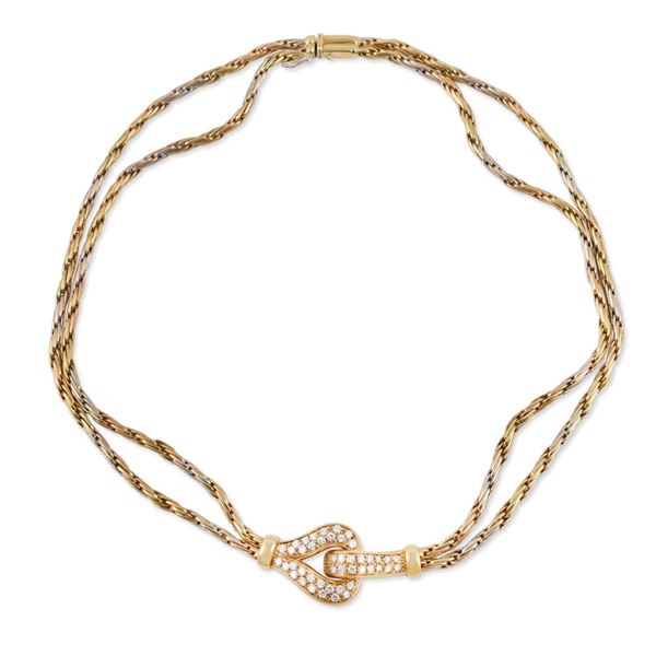 18KT YELLOW AND WHITE GOLD NECKLACE WITH DIAMOND-SET CENTRAL MOTIF