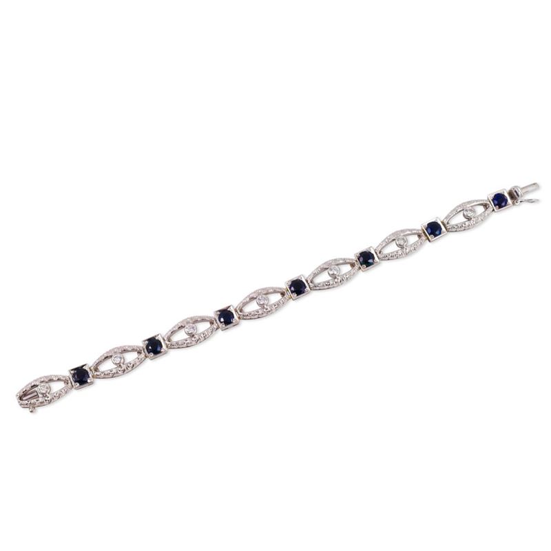 Bracciale in oro bianco 18Kt con brillanti e zaffiri